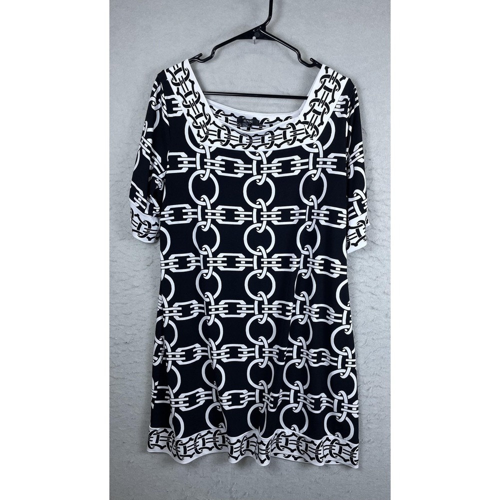 Alfani Blouse Womens 1X Black White Chain Link Print‎ Square Neck Tunic Top